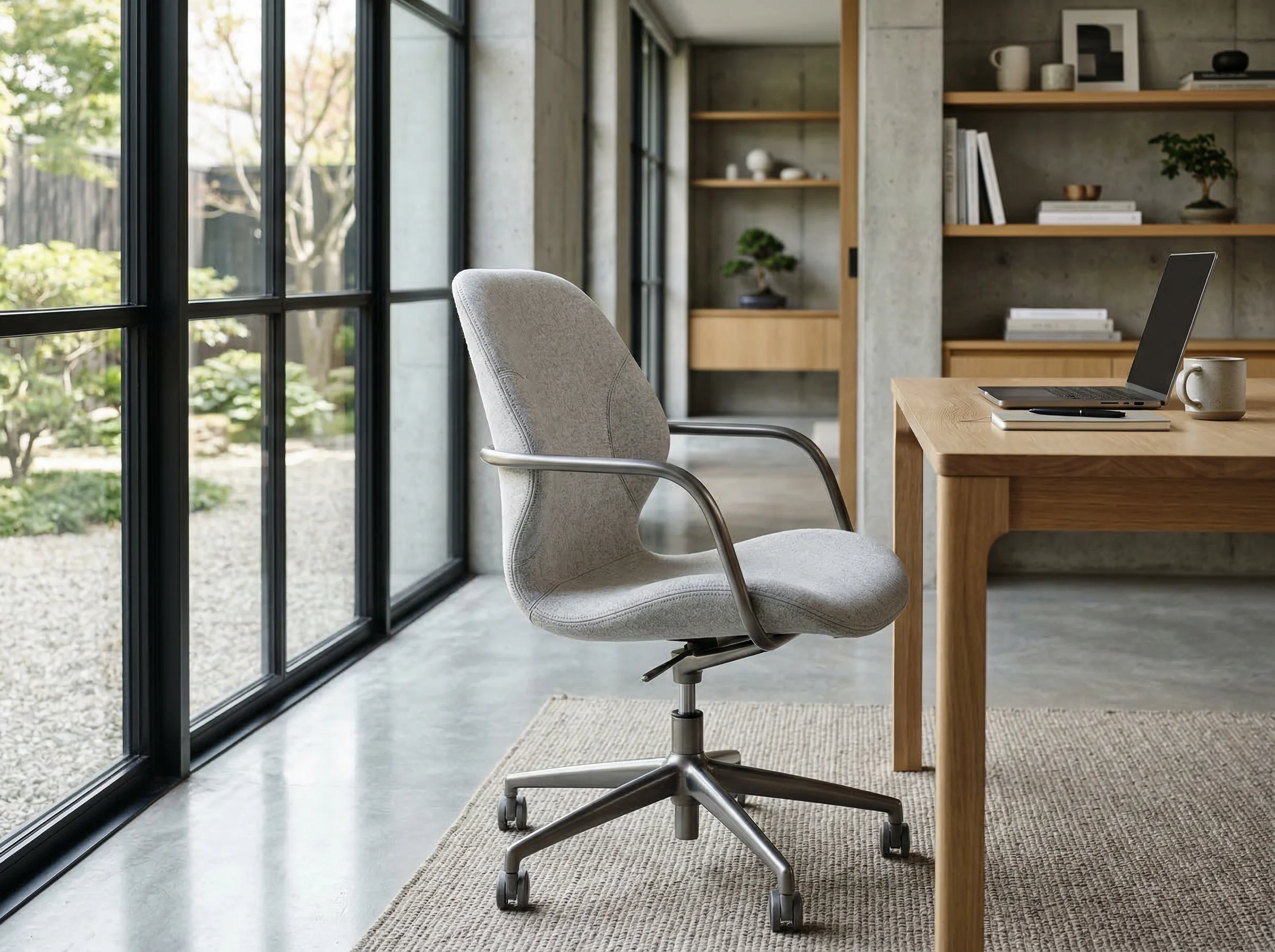 Contemporary ergonomic office chair in Japanese-inspired interior